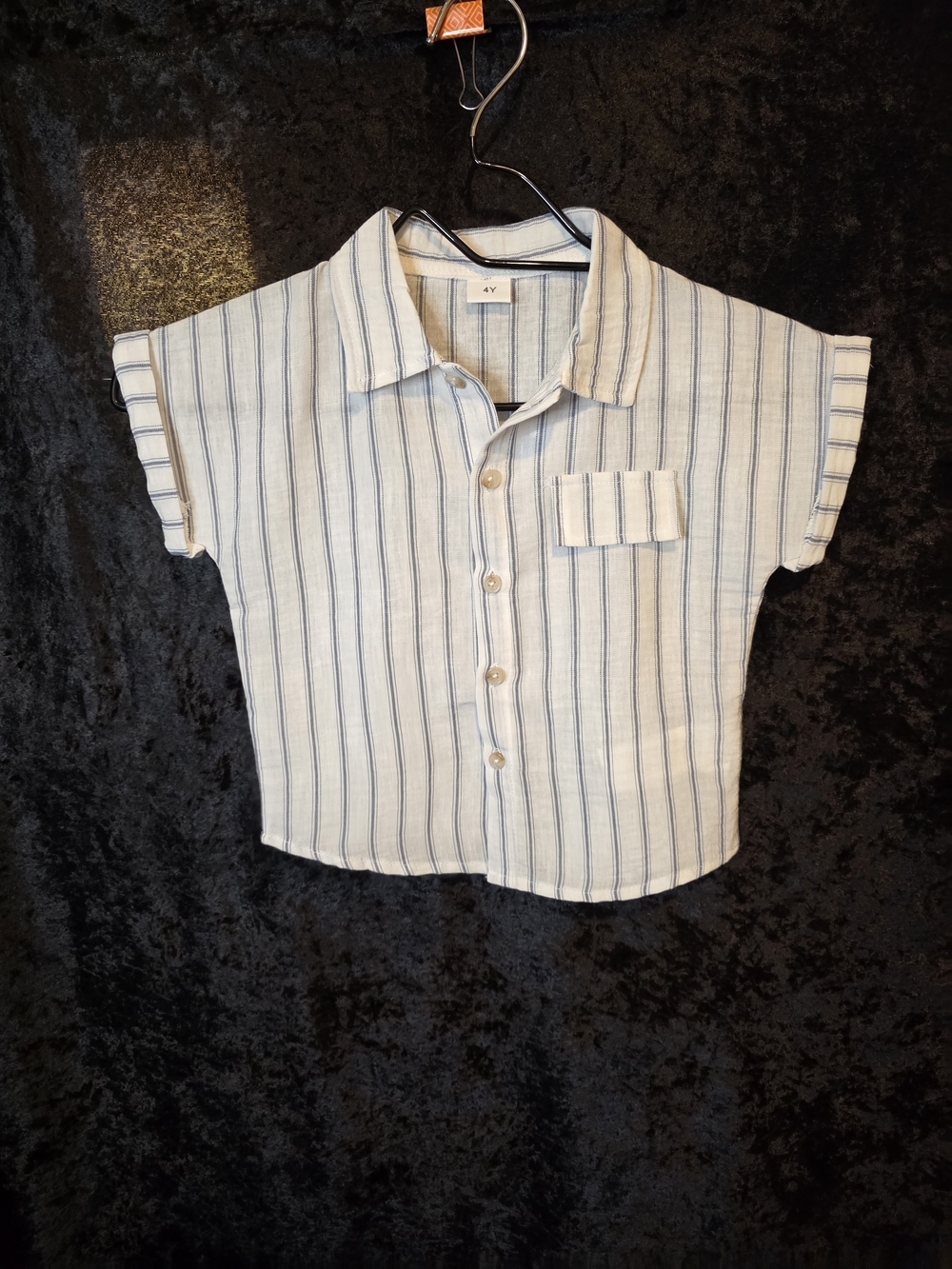 SHEIN White Button-Up Shirt with Navy Stripe